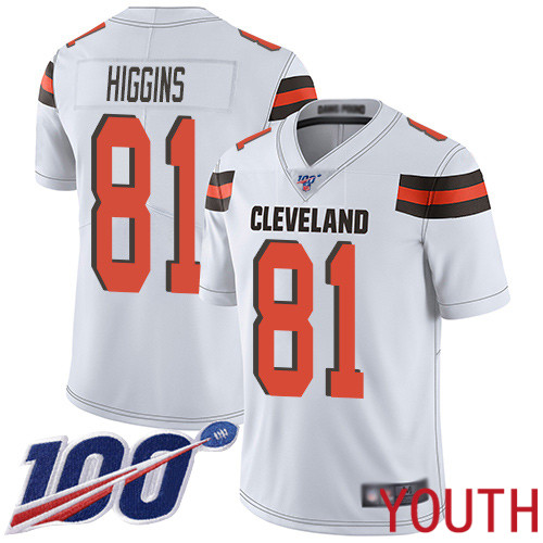 Cleveland Browns Rashard Higgins Youth White Limited Jersey #81 NFL Football Road 100th Season Vapor Untouchable